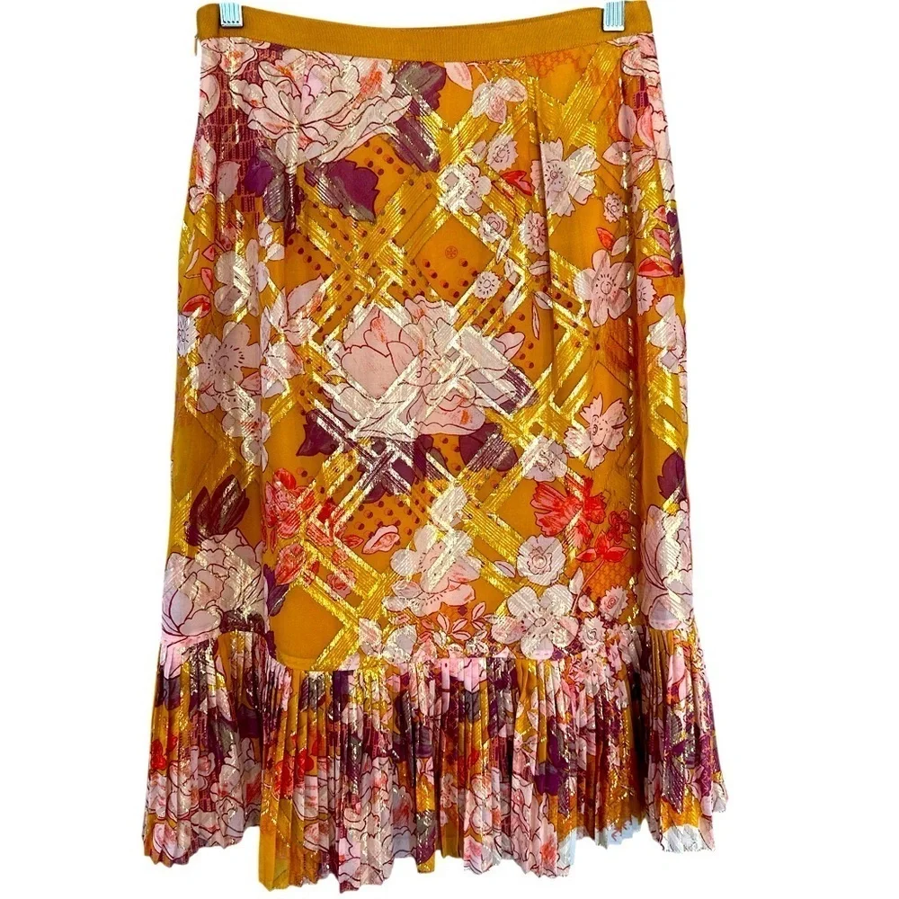 Tory Burch Opalina Silk Floral Print Ruffle Skirt
